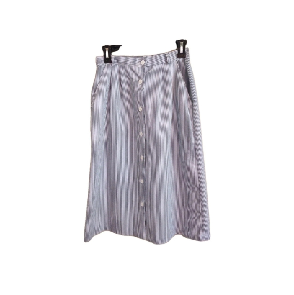 Vintage Russ Women's Sz 10 Button Front Skirt Made USA Preppy Summer Searsucker